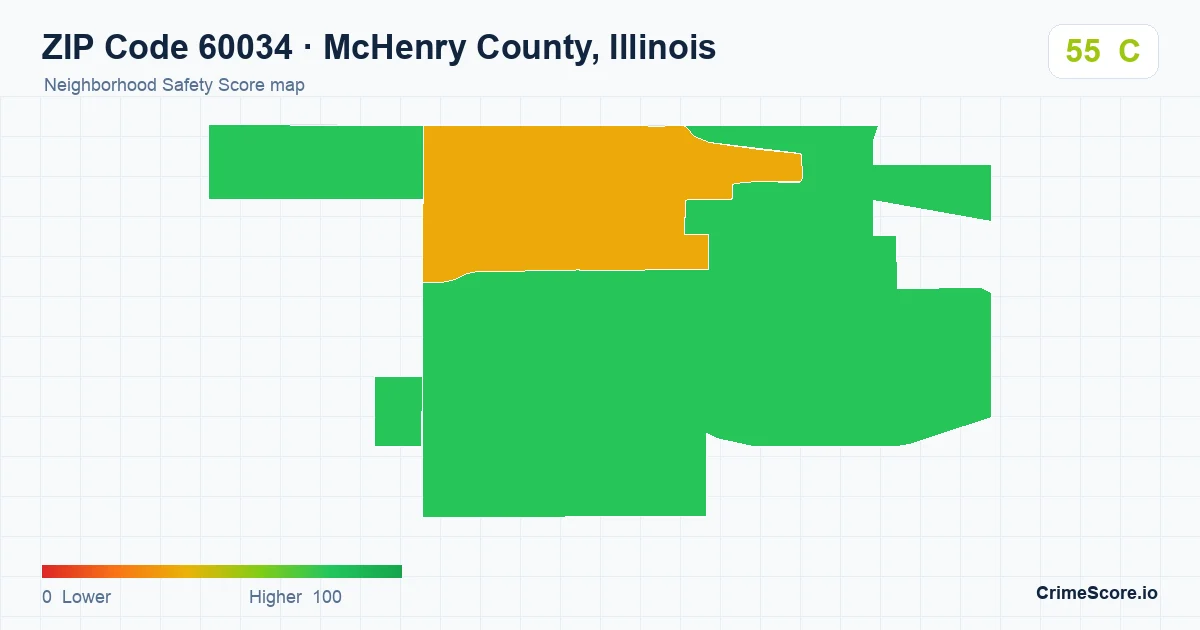 ZIP Code 60034 in McHenry County, Illinois neighborhood Safety Score map