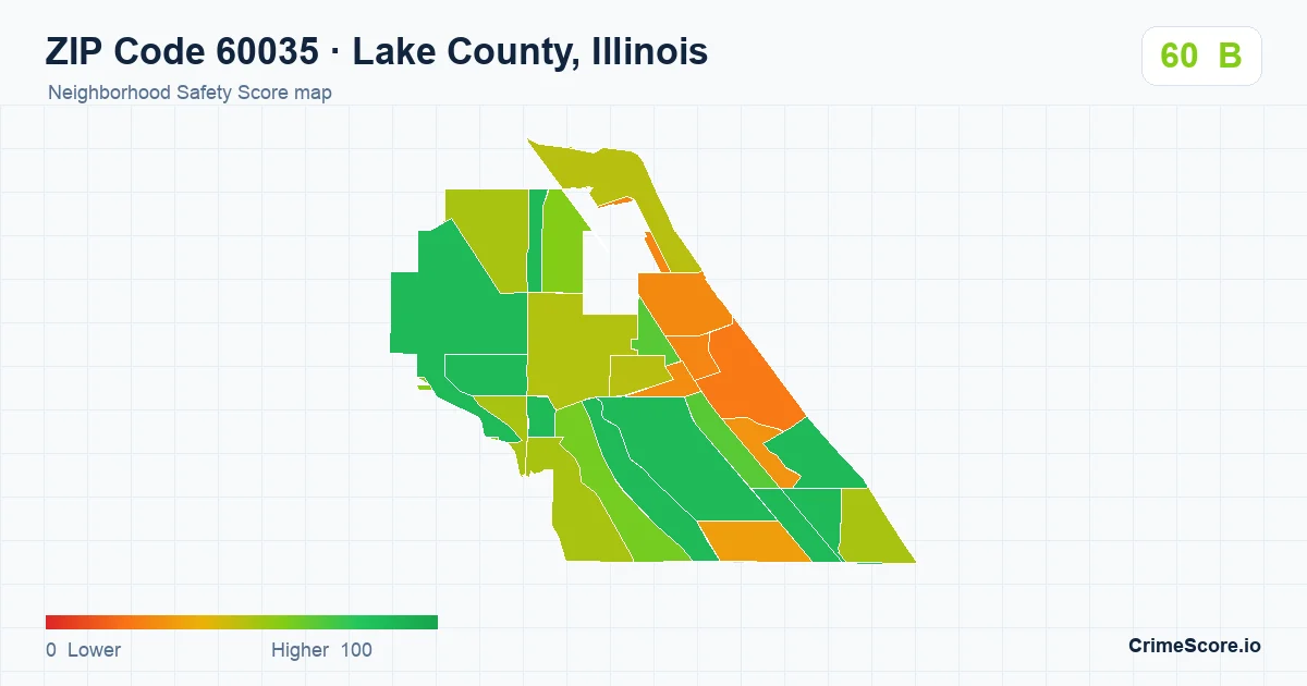ZIP Code 60035 in Lake County, Illinois neighborhood Safety Score map