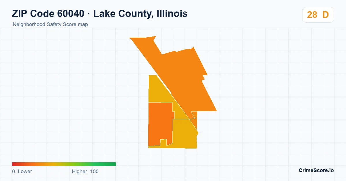 ZIP Code 60040 in Lake County, Illinois neighborhood Safety Score map