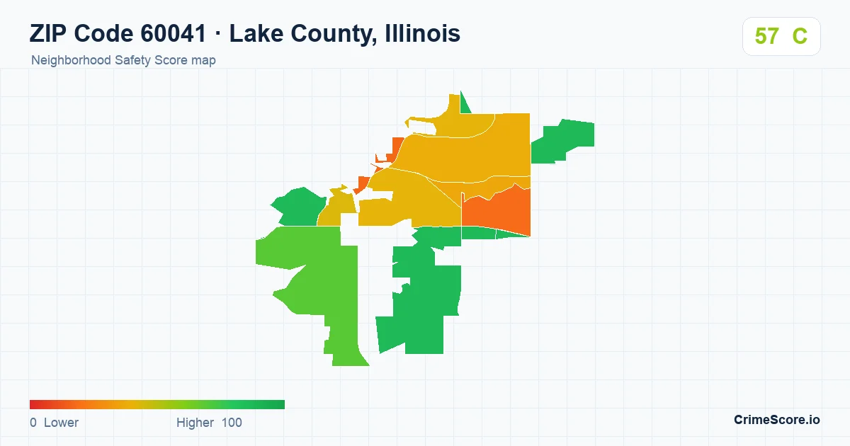 ZIP Code 60041 in Lake County, Illinois neighborhood Safety Score map