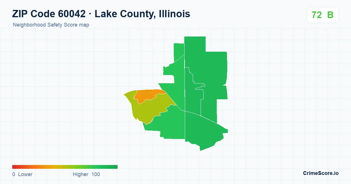 ZIP Code 60042 in Lake County, Illinois neighborhood Safety Score map
