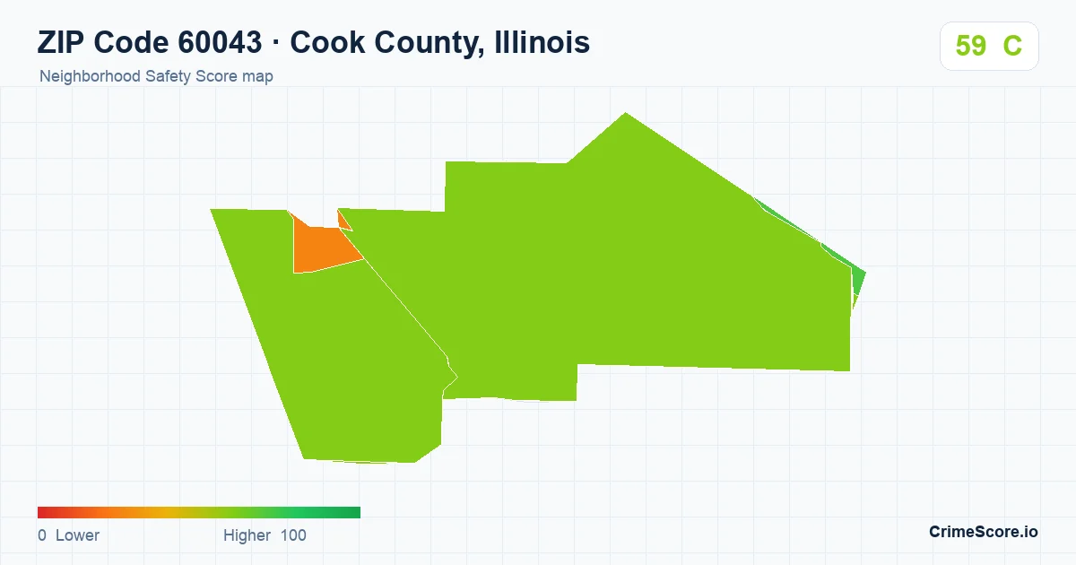 ZIP Code 60043 in Cook County, Illinois neighborhood Safety Score map