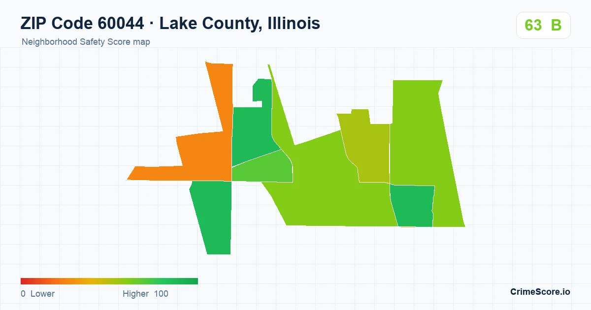 ZIP Code 60044 in Lake County, Illinois neighborhood Safety Score map