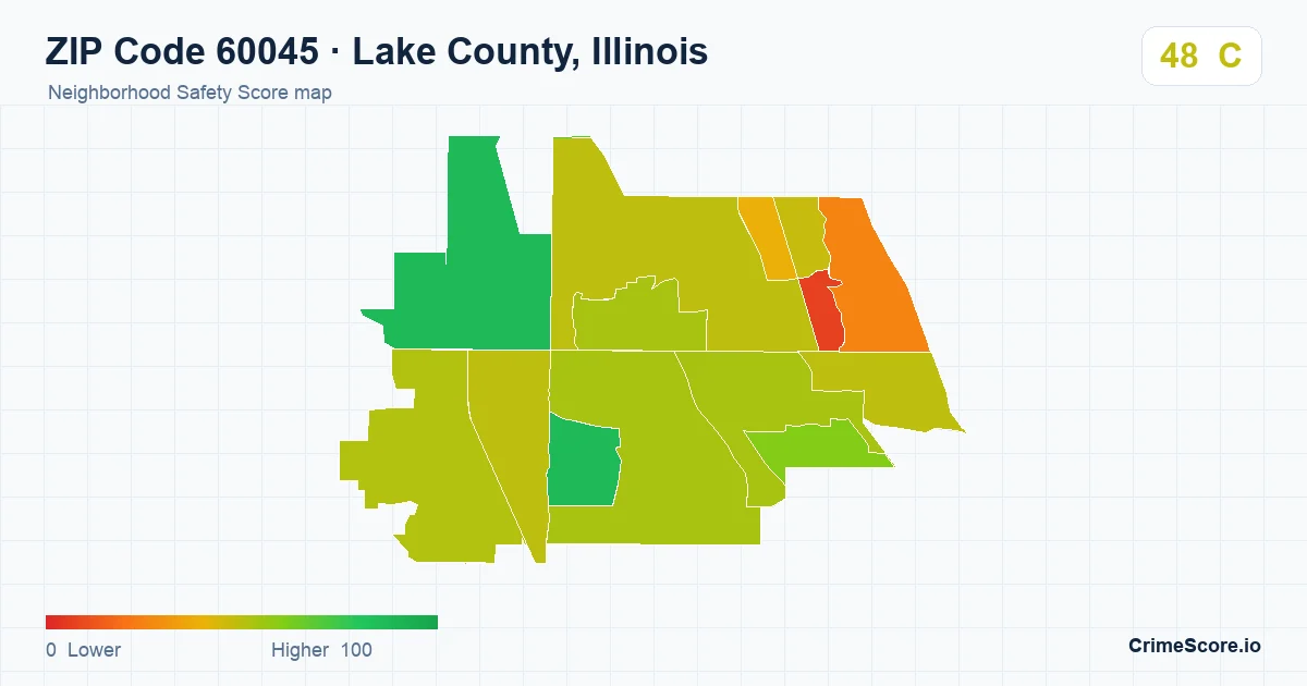 ZIP Code 60045 in Lake County, Illinois neighborhood Safety Score map
