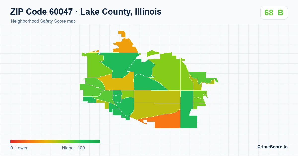 ZIP Code 60047 in Lake County, Illinois neighborhood Safety Score map