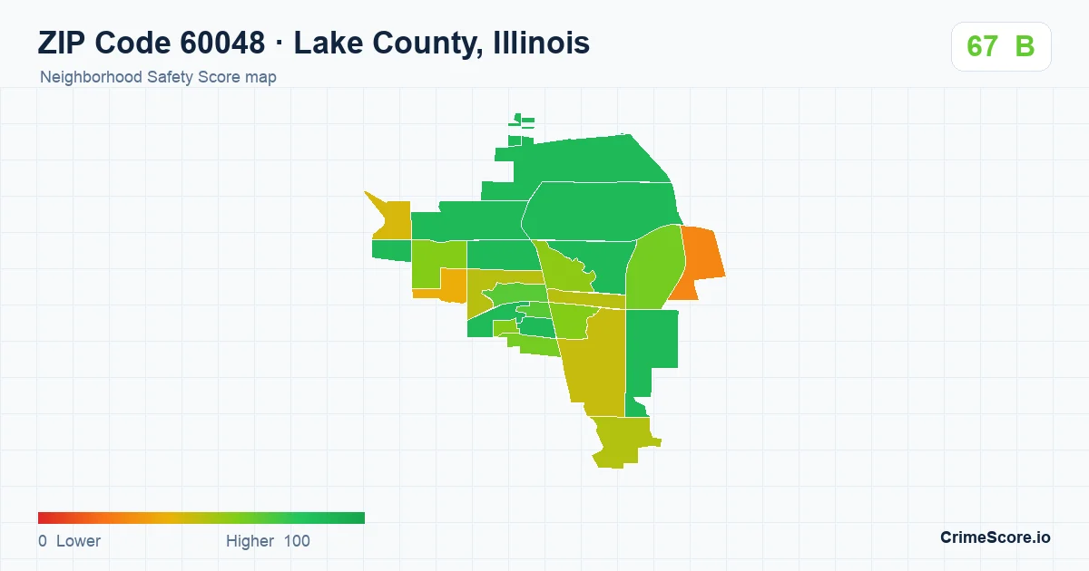 ZIP Code 60048 in Lake County, Illinois neighborhood Safety Score map