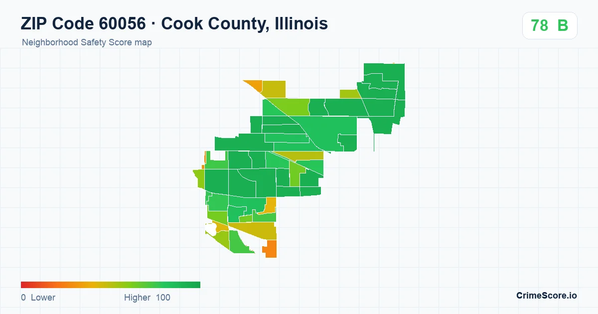 ZIP Code 60056 in Cook County, Illinois neighborhood Safety Score map