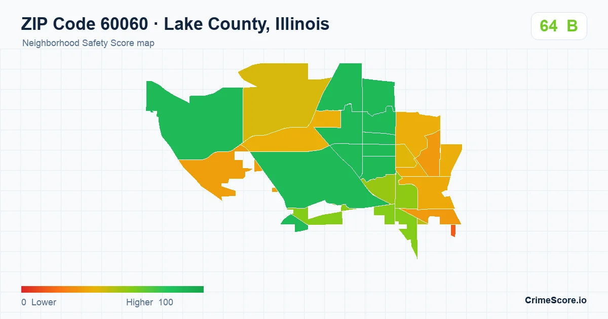 ZIP Code 60060 in Lake County, Illinois neighborhood Safety Score map