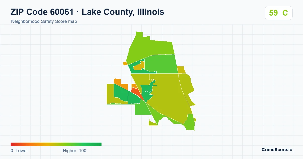 ZIP Code 60061 in Lake County, Illinois neighborhood Safety Score map