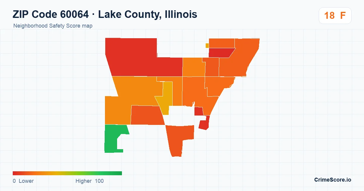 ZIP Code 60064 in Lake County, Illinois neighborhood Safety Score map