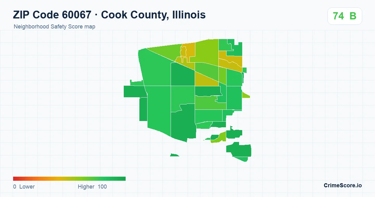 ZIP Code 60067 in Cook County, Illinois neighborhood Safety Score map
