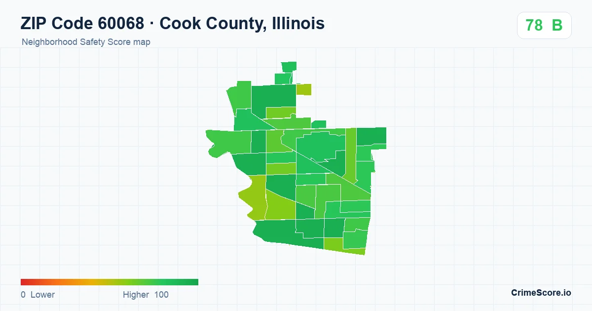 ZIP Code 60068 in Cook County, Illinois neighborhood Safety Score map
