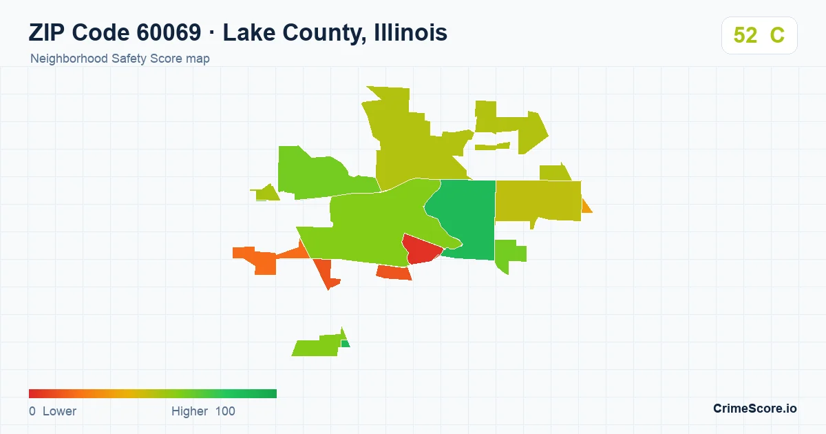 ZIP Code 60069 in Lake County, Illinois neighborhood Safety Score map
