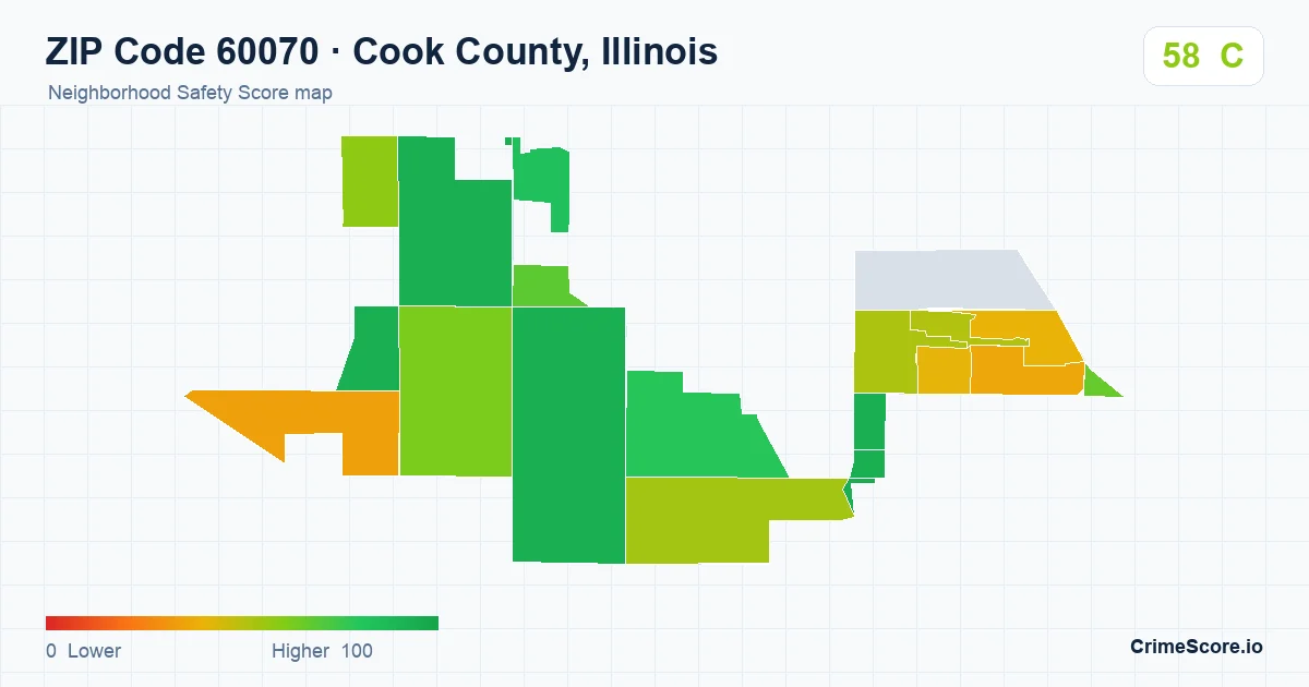ZIP Code 60070 in Cook County, Illinois neighborhood Safety Score map