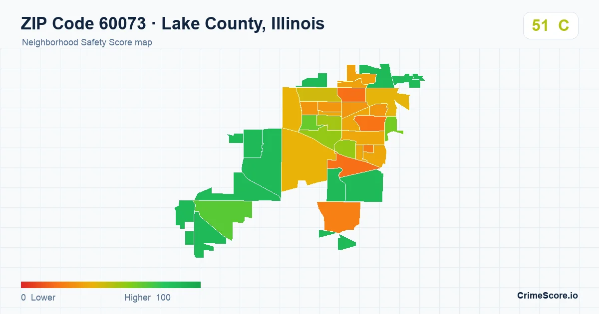 ZIP Code 60073 in Lake County, Illinois neighborhood Safety Score map