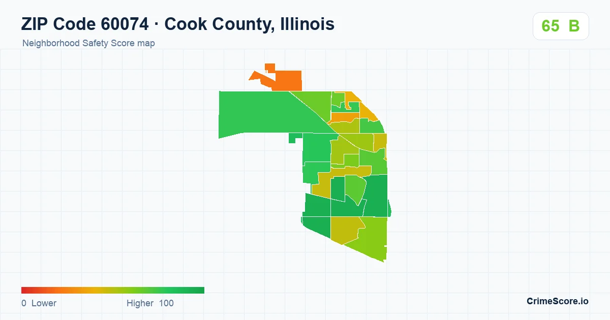 ZIP Code 60074 in Cook County, Illinois neighborhood Safety Score map