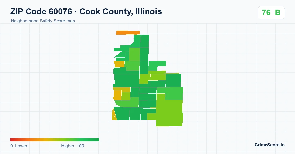 ZIP Code 60076 in Cook County, Illinois neighborhood Safety Score map