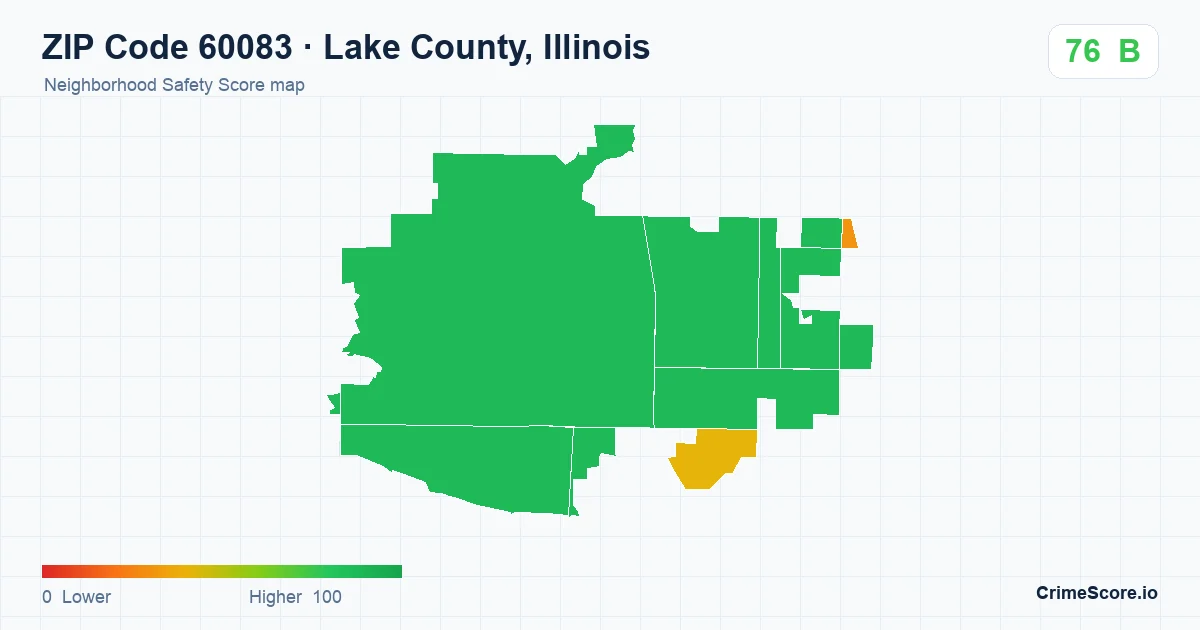 ZIP Code 60083 in Lake County, Illinois neighborhood Safety Score map