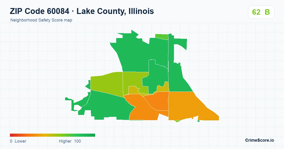 ZIP Code 60084 in Lake County, Illinois neighborhood Safety Score map