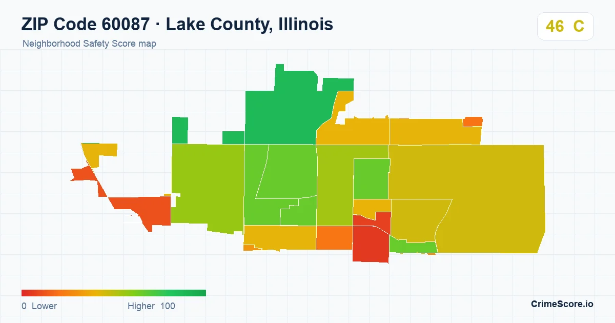ZIP Code 60087 in Lake County, Illinois neighborhood Safety Score map