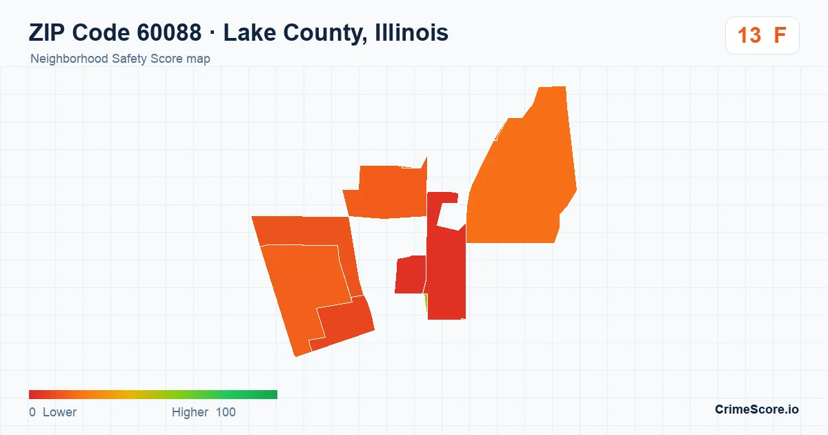 ZIP Code 60088 in Lake County, Illinois neighborhood Safety Score map