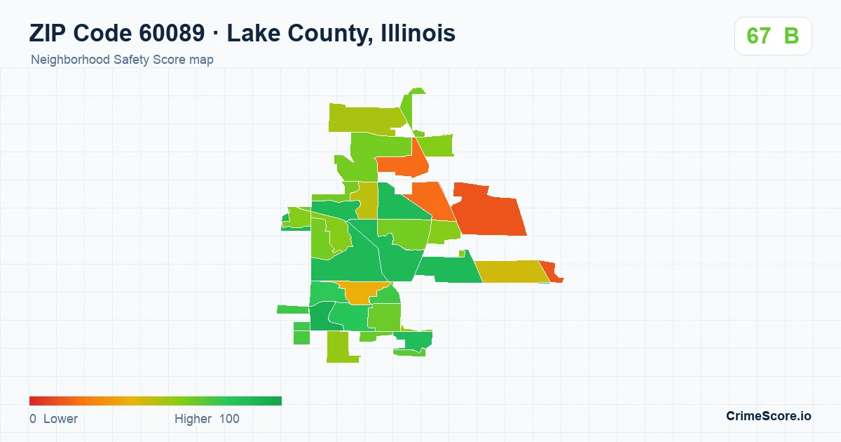ZIP Code 60089 in Lake County, Illinois neighborhood Safety Score map