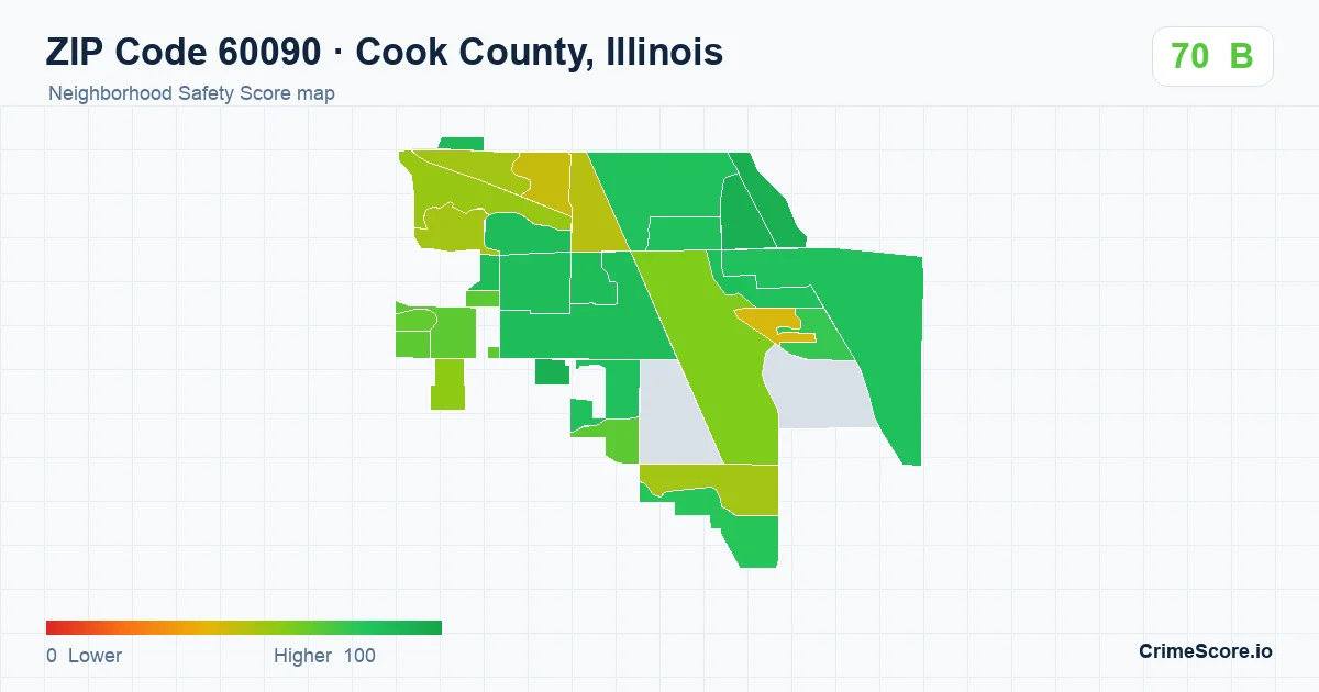 ZIP Code 60090 in Cook County, Illinois neighborhood Safety Score map