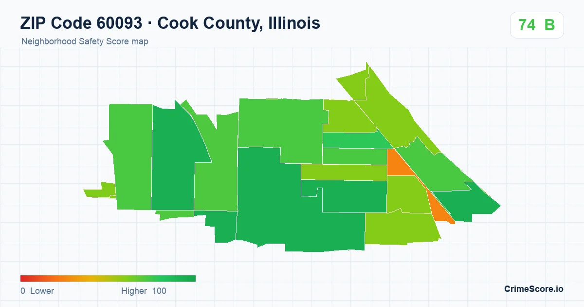 ZIP Code 60093 in Cook County, Illinois neighborhood Safety Score map
