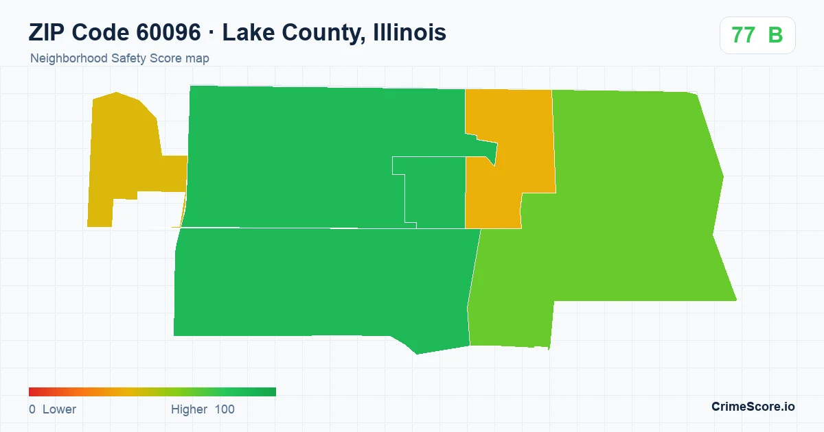 ZIP Code 60096 in Lake County, Illinois neighborhood Safety Score map