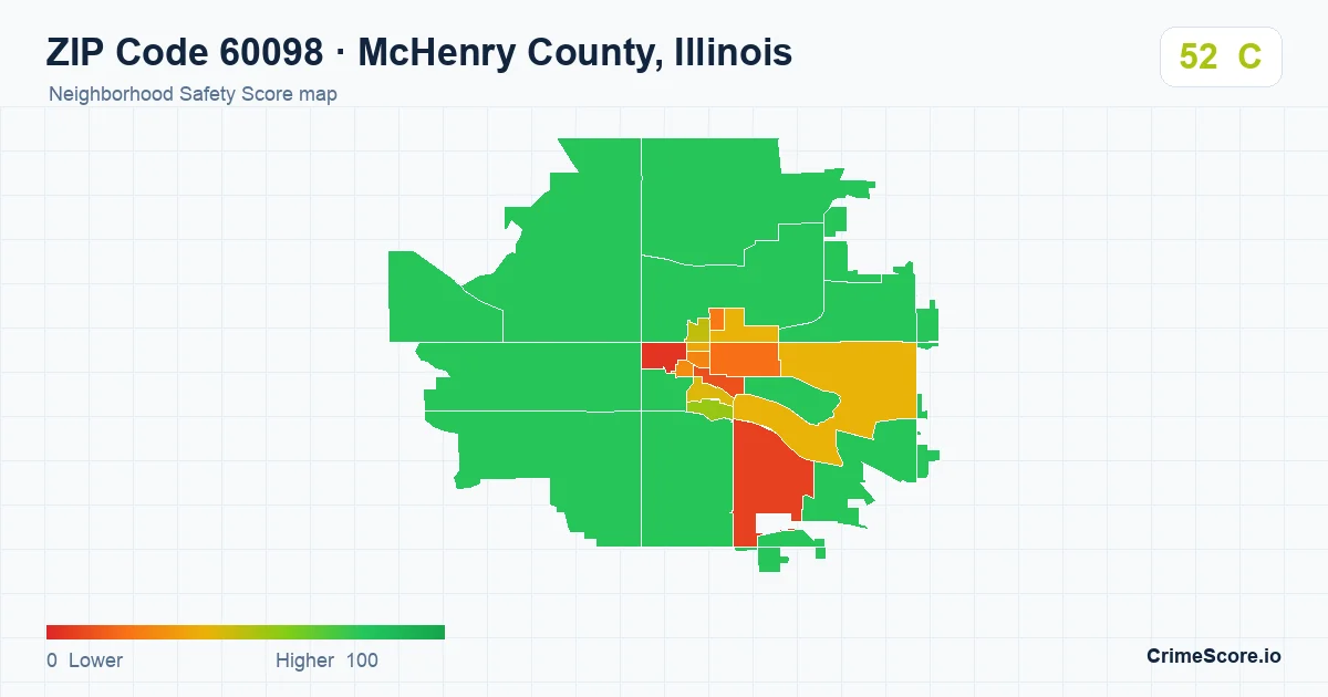 ZIP Code 60098 in McHenry County, Illinois neighborhood Safety Score map