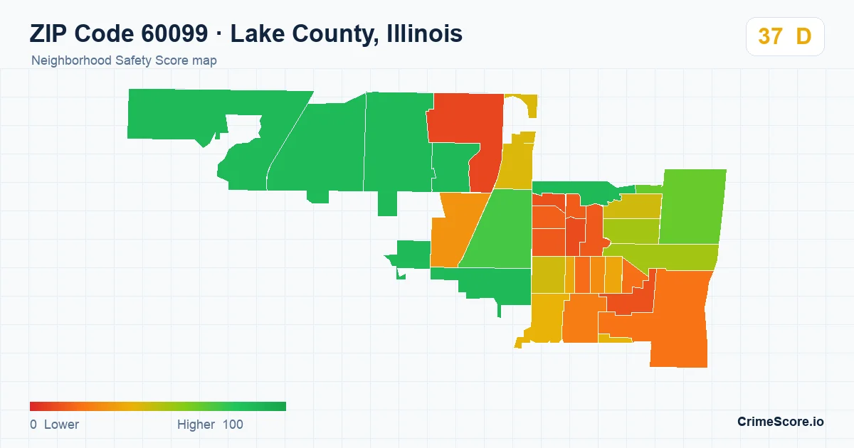 ZIP Code 60099 in Lake County, Illinois neighborhood Safety Score map