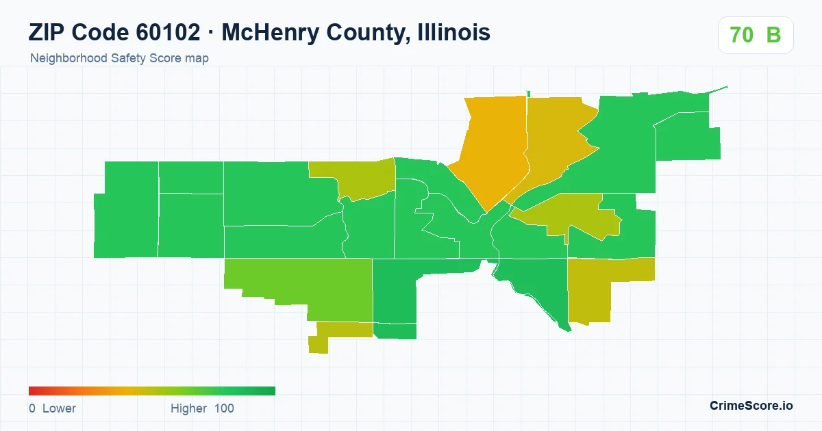 ZIP Code 60102 in McHenry County, Illinois neighborhood Safety Score map