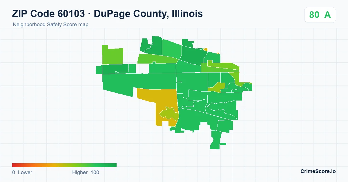 ZIP Code 60103 in DuPage County, Illinois neighborhood Safety Score map