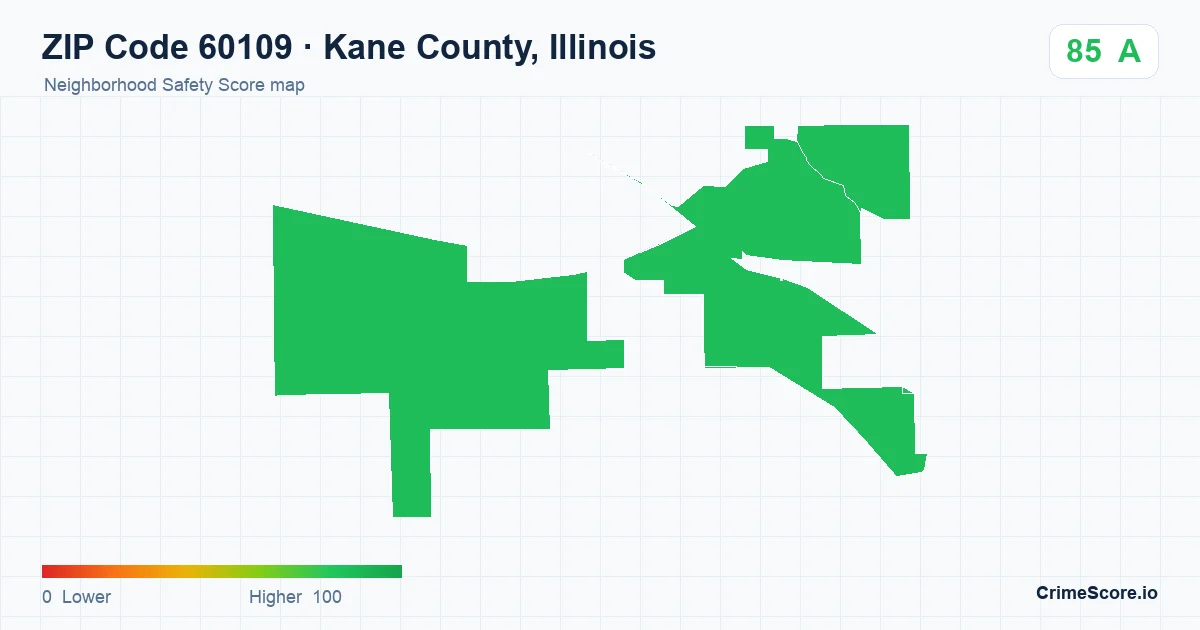 ZIP Code 60109 in Kane County, Illinois neighborhood Safety Score map