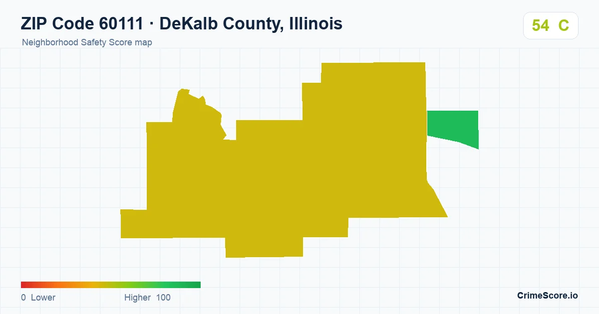 ZIP Code 60111 in DeKalb County, Illinois neighborhood Safety Score map