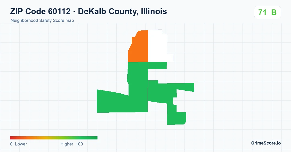 ZIP Code 60112 in DeKalb County, Illinois neighborhood Safety Score map