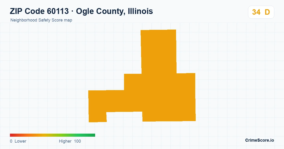 ZIP Code 60113 in Ogle County, Illinois neighborhood Safety Score map