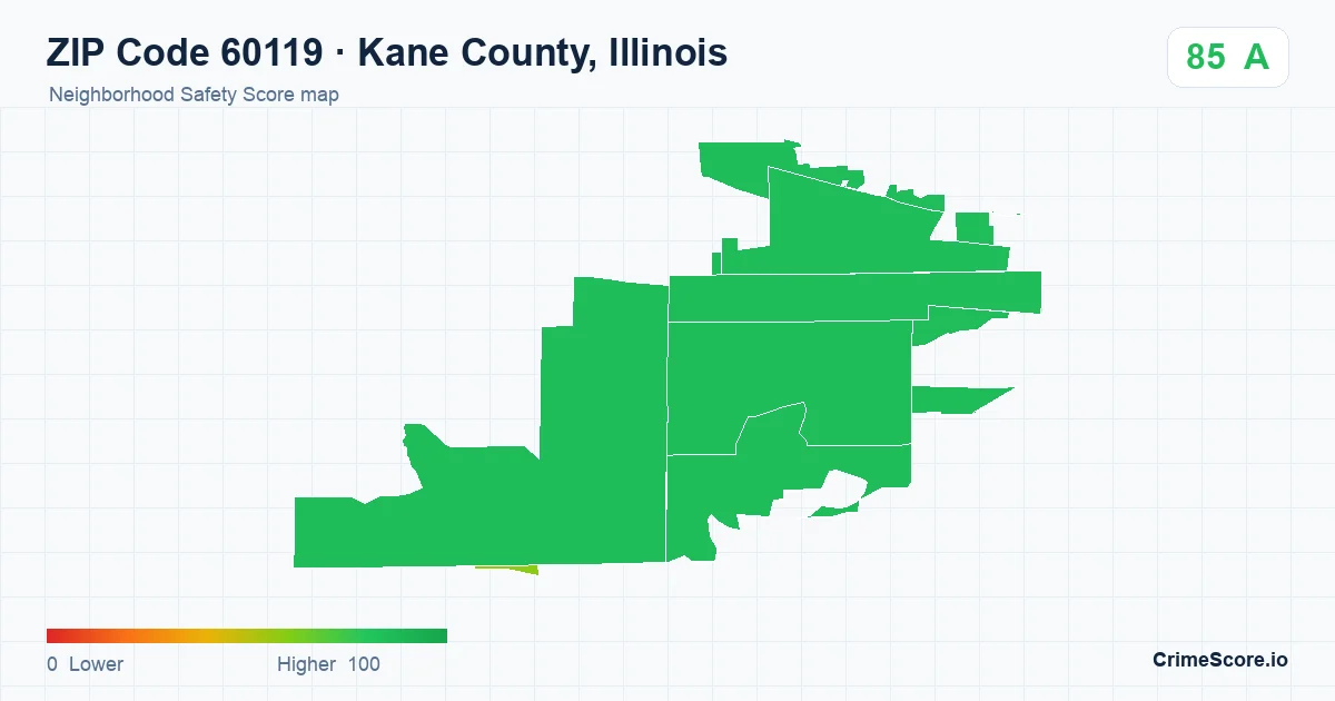 ZIP Code 60119 in Kane County, Illinois neighborhood Safety Score map