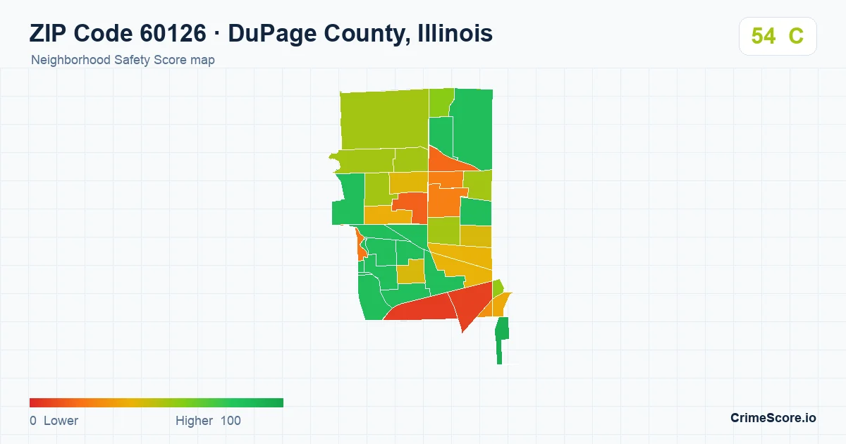 ZIP Code 60126 in DuPage County, Illinois neighborhood Safety Score map