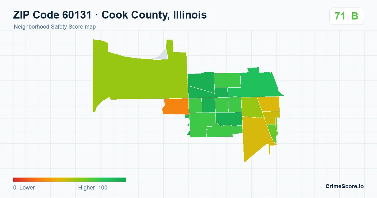 ZIP Code 60131 in Cook County, Illinois neighborhood Safety Score map