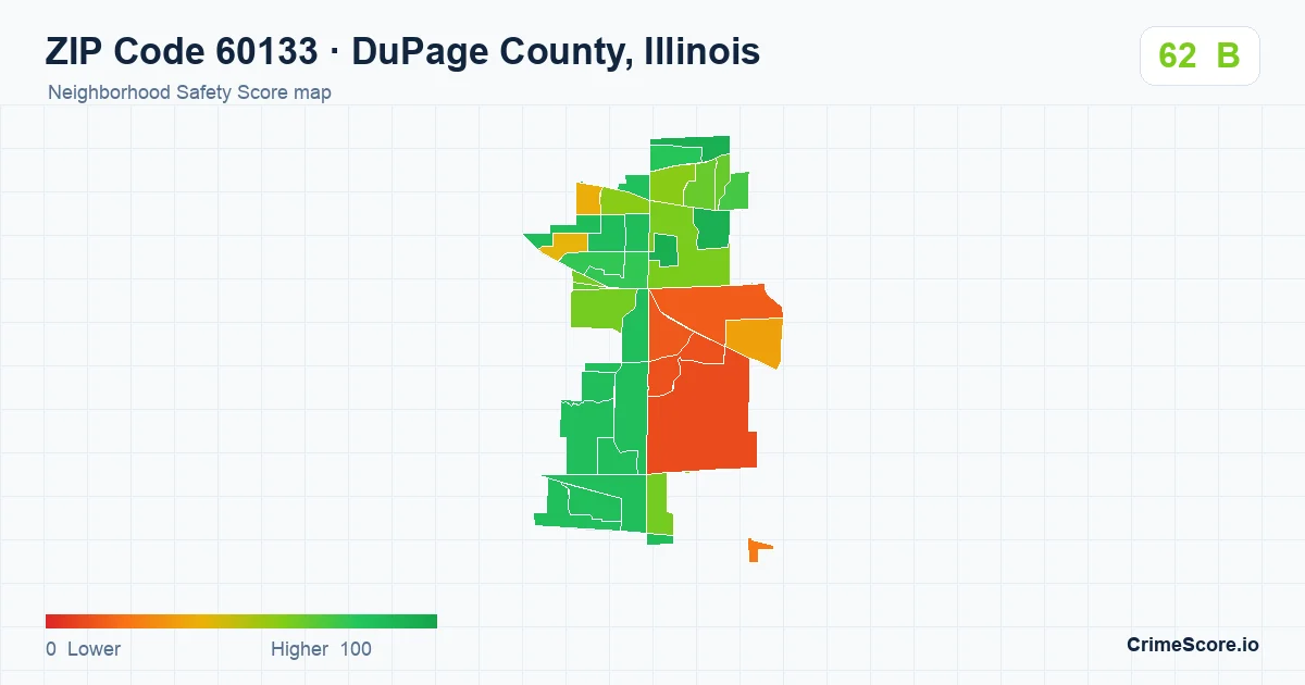 ZIP Code 60133 in DuPage County, Illinois neighborhood Safety Score map