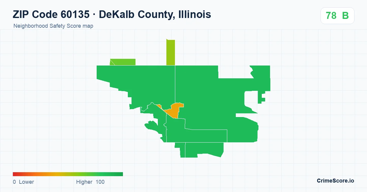 ZIP Code 60135 in DeKalb County, Illinois neighborhood Safety Score map