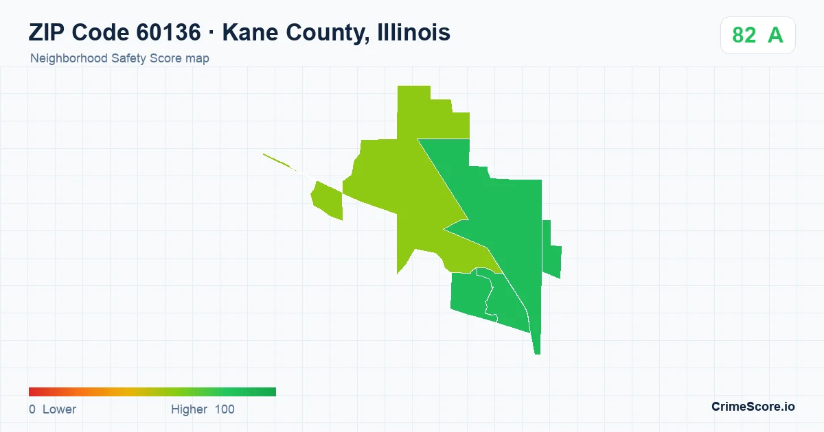 ZIP Code 60136 in Kane County, Illinois neighborhood Safety Score map
