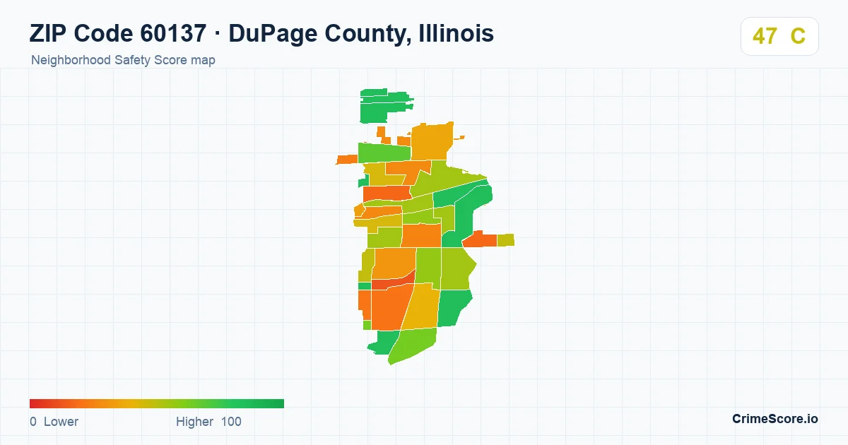 ZIP Code 60137 in DuPage County, Illinois neighborhood Safety Score map