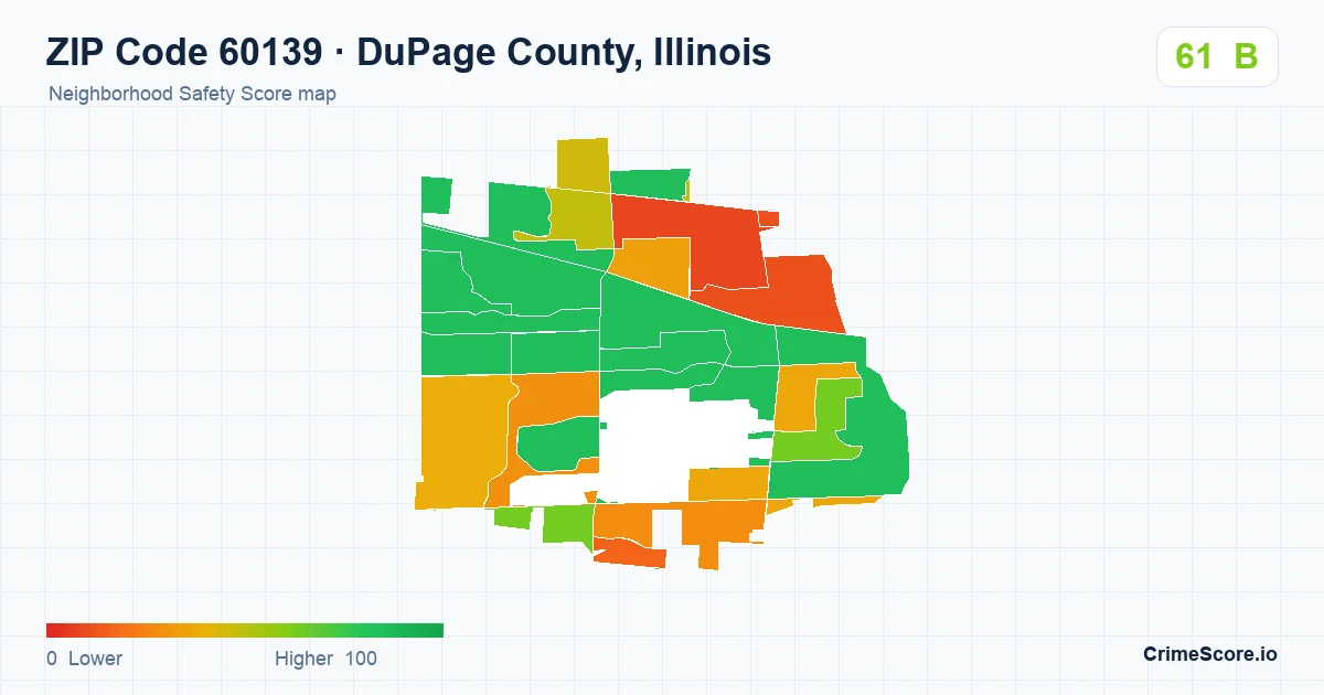 ZIP Code 60139 in DuPage County, Illinois neighborhood Safety Score map