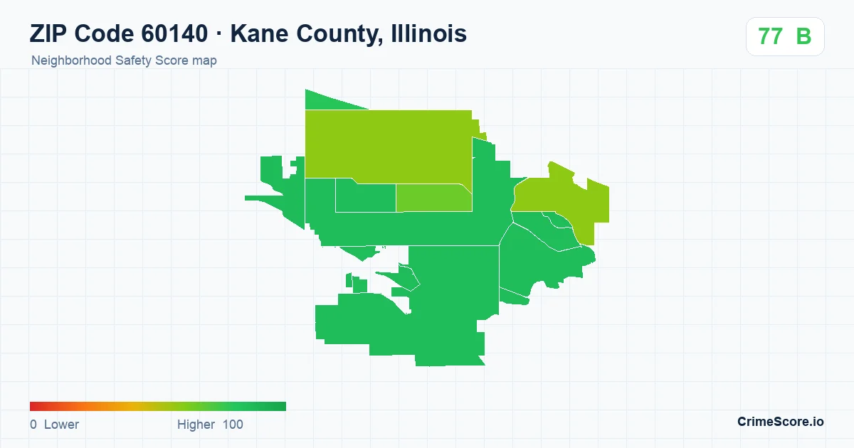 ZIP Code 60140 in Kane County, Illinois neighborhood Safety Score map