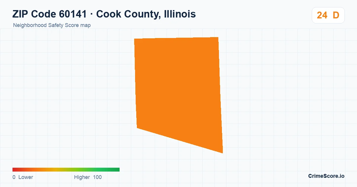 ZIP Code 60141 in Cook County, Illinois neighborhood Safety Score map