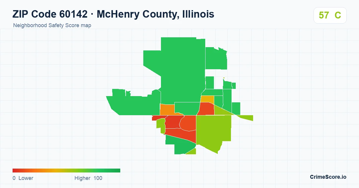 ZIP Code 60142 in McHenry County, Illinois neighborhood Safety Score map