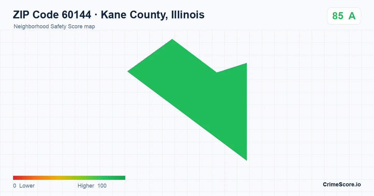 ZIP Code 60144 in Kane County, Illinois neighborhood Safety Score map