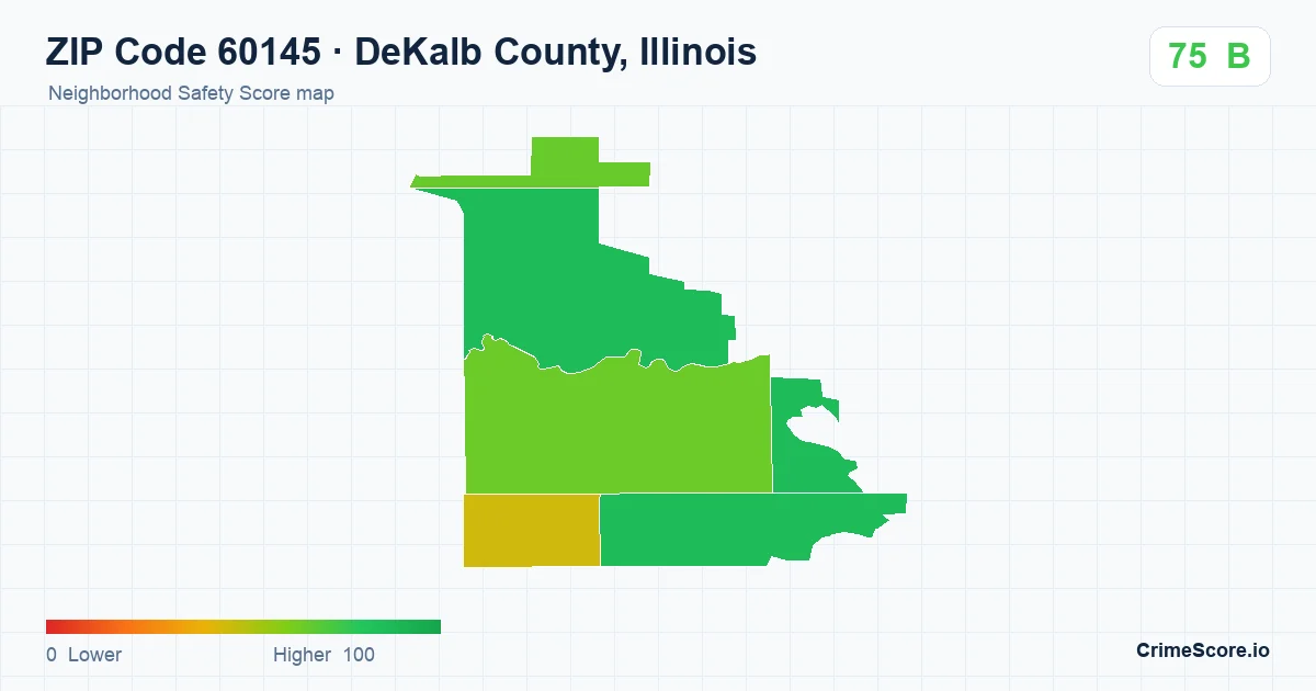 ZIP Code 60145 in DeKalb County, Illinois neighborhood Safety Score map